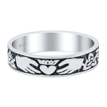 Claddagh Band Oxidized Ring Solid 925 Sterling Silver (5mm)